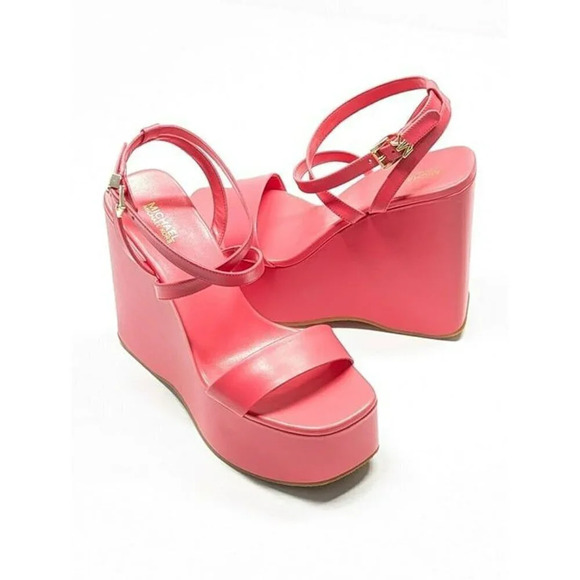 Michael Kors Women's Paola Strappy Platform Wedge Sandals Pink Size 8 MSRP $155 - Picture 4 of 10